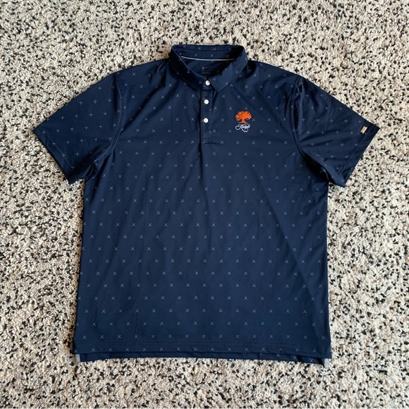 Nike Other - Nike Golf Navy Blue DriFit Short Sleeve All Over Club Print Kiawah Polo Shirt XL